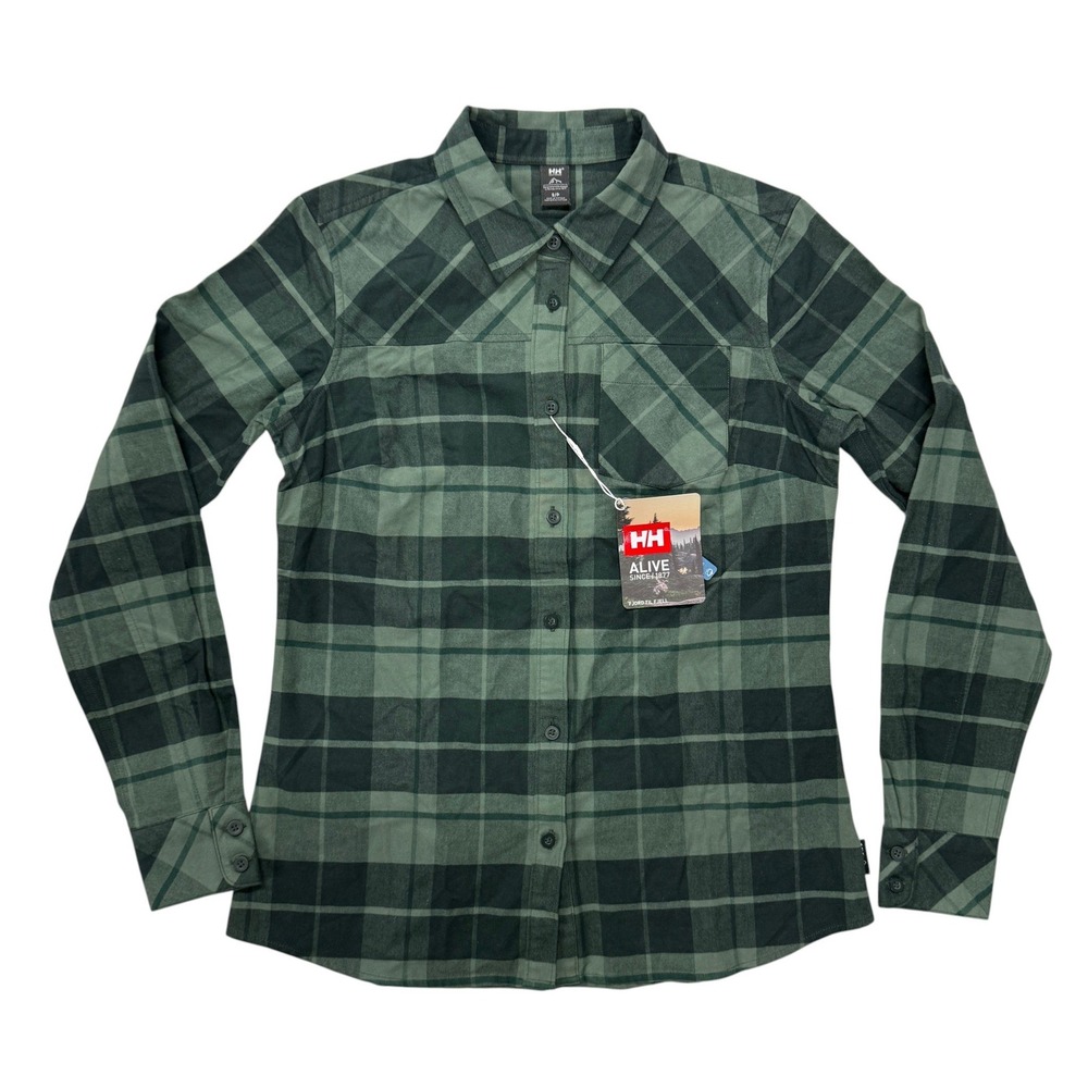 Helly Hansen Classic Check LS Button Shirt Darkest Spruce Plaid Womens Small NWT